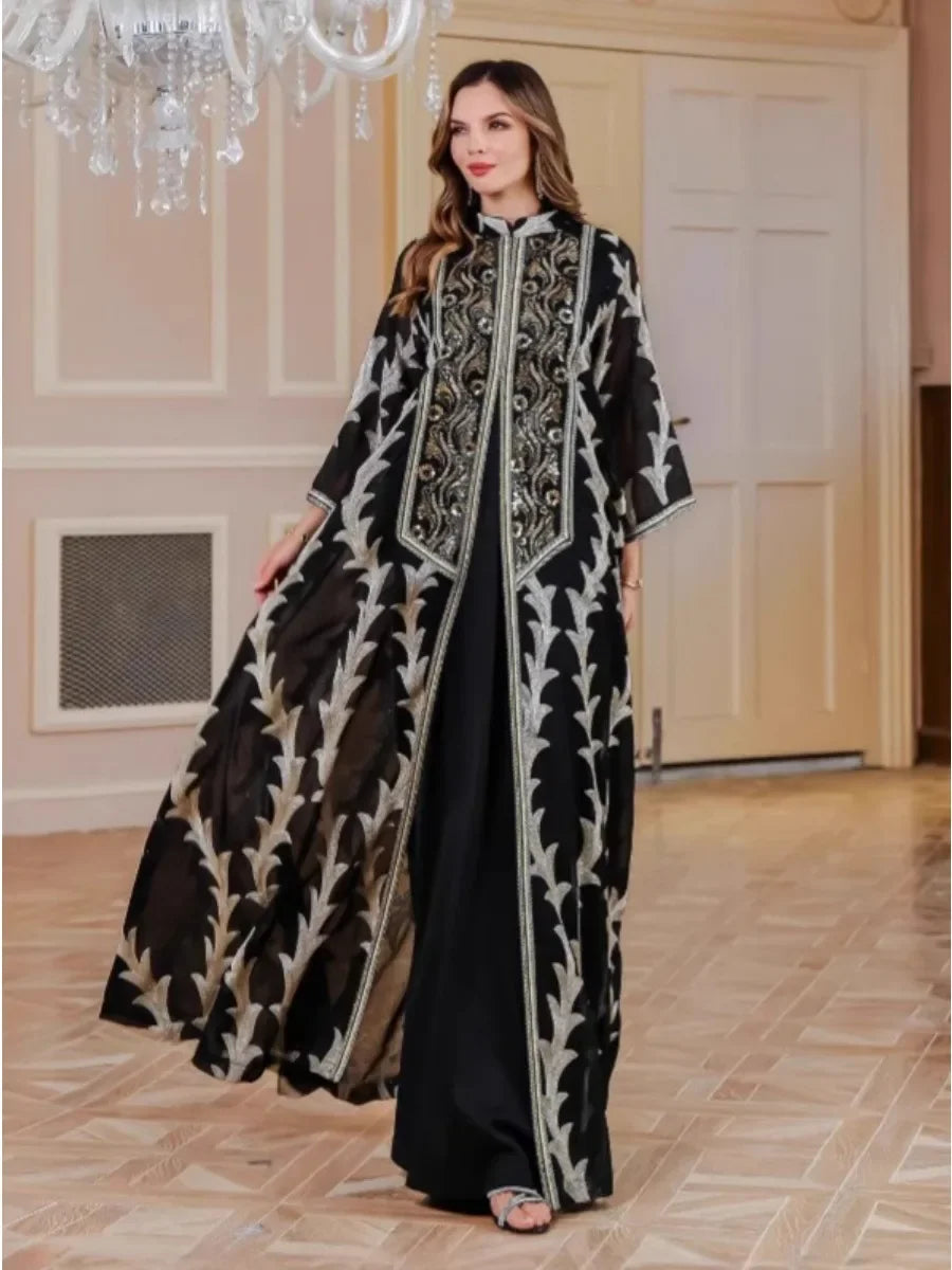 Mesh Embroidery Abaya Dress - Palm and Thread