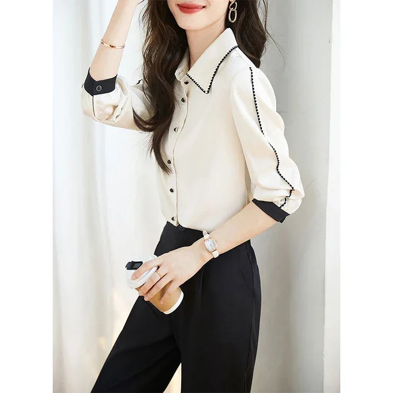 Polo-neck Elegant Patchwork Shirt - Palm and Thread