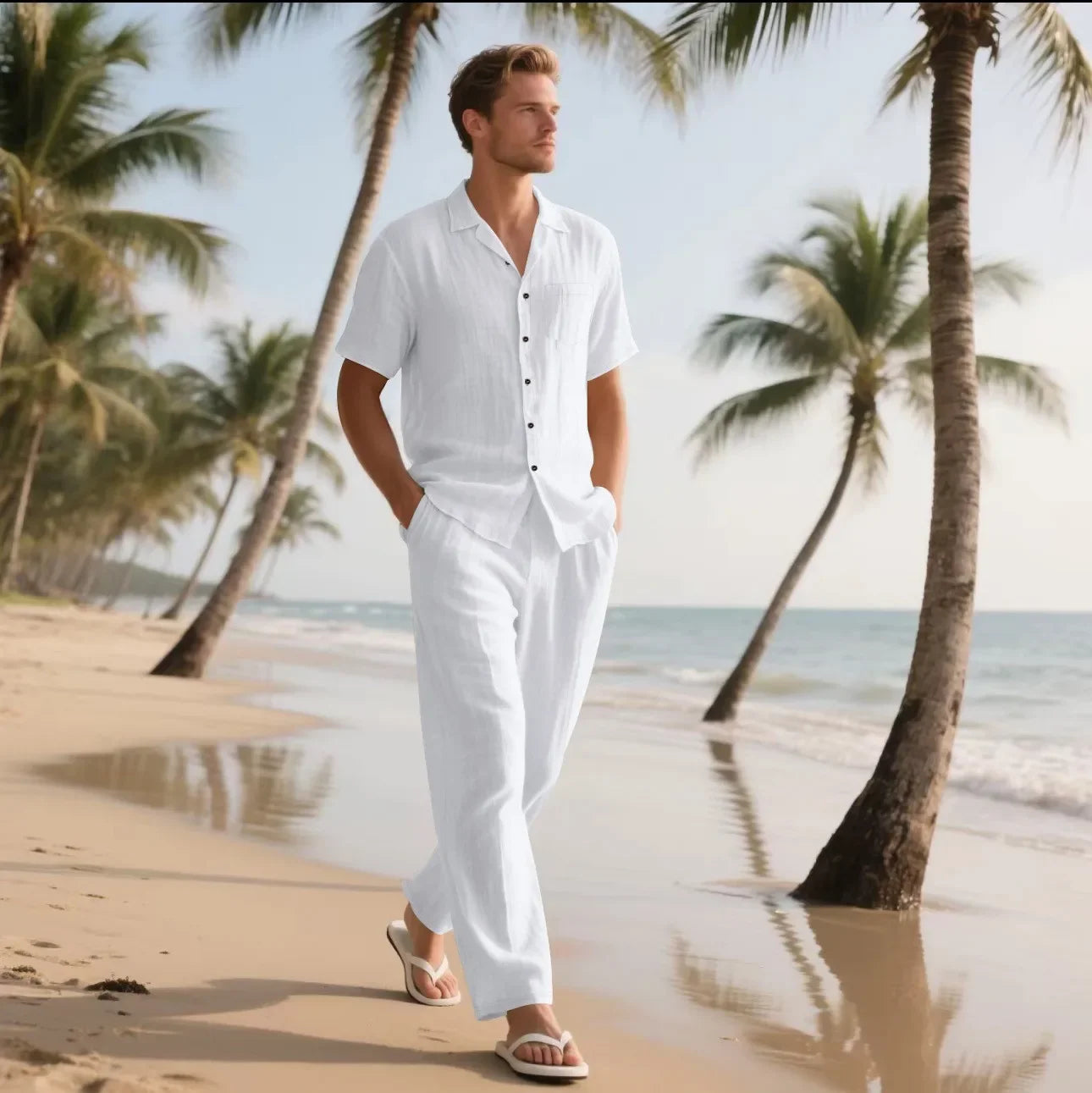 Beach linen shirt + long pant sET - Palm and Thread