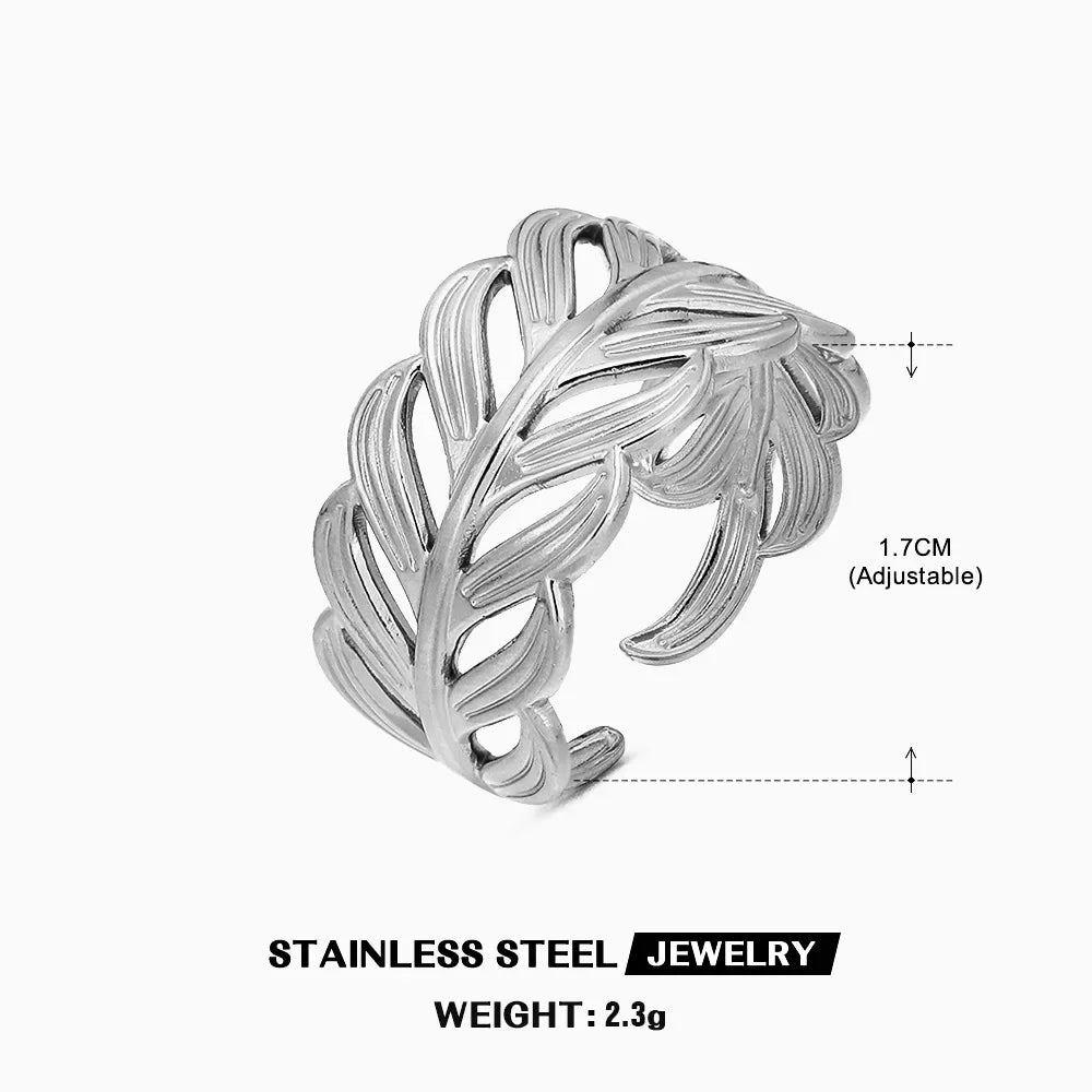 Multiple Styles Stainless Steel Geometric Texture Wide Ring - Palm and Thread