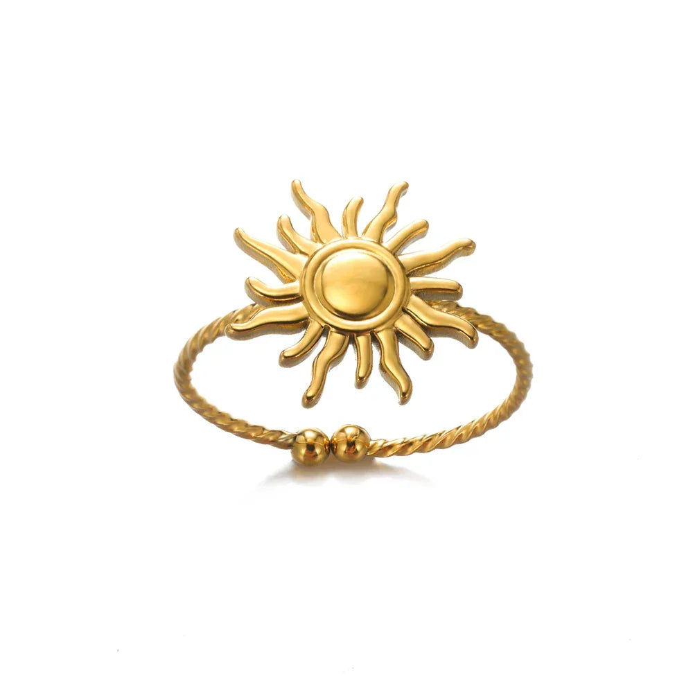 White Zircon Flower Leaf Shape Stainless Steel Ring - Palm and Thread