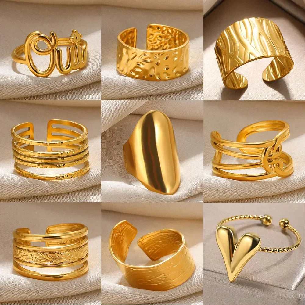 Stainless Steel Heart Wide Ring Adjustable - Palm and Thread