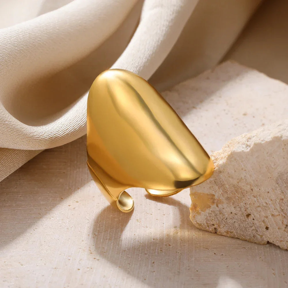 Stainless Steel Heart Wide Ring Adjustable - Palm and Thread