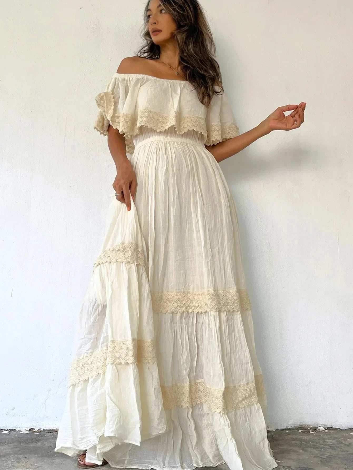 Floral Print Lace V-Neck Long Sleeve Dress - Palm and Thread