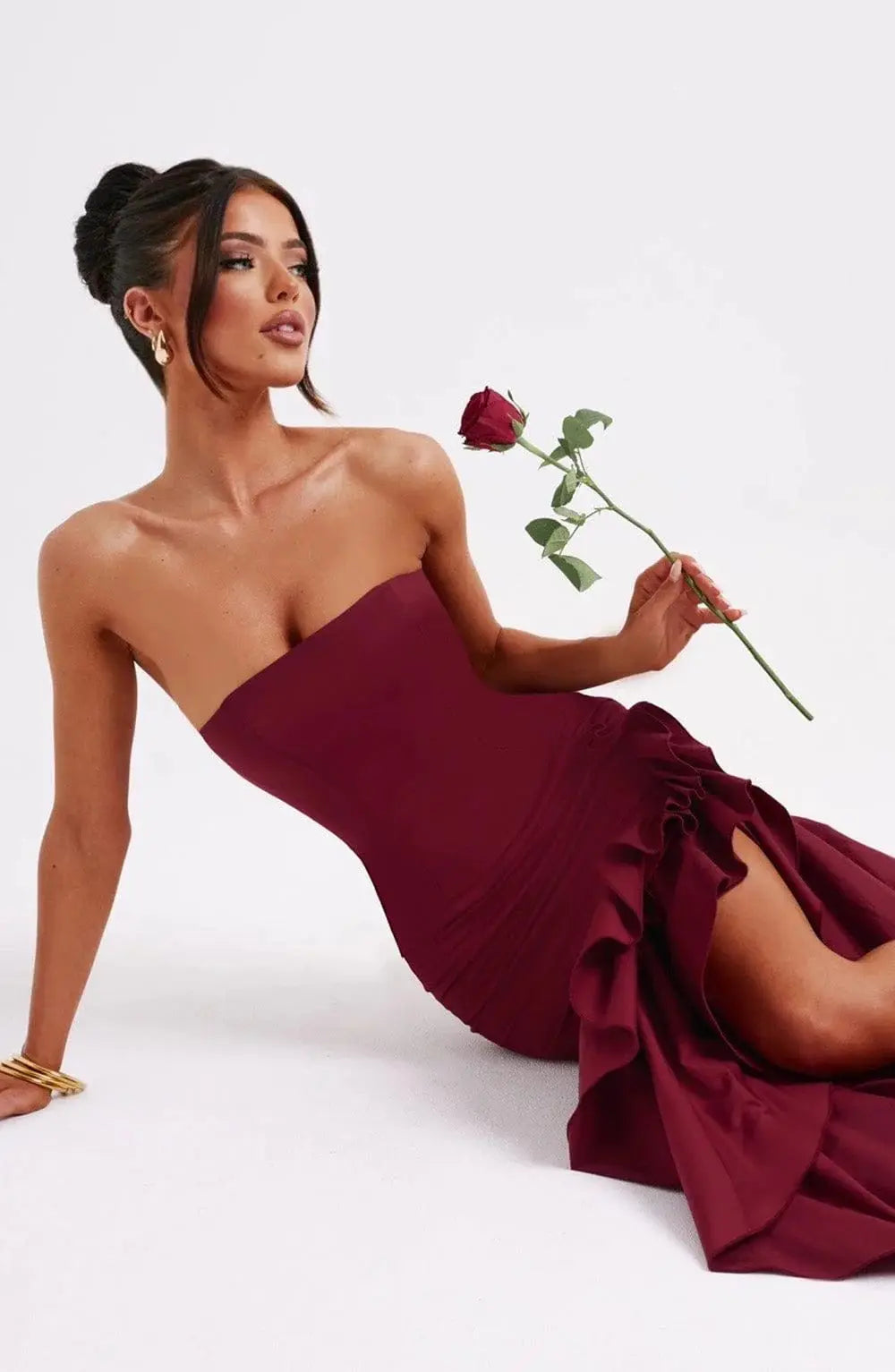 Sexy Strapless Slim Fit Slit Dress