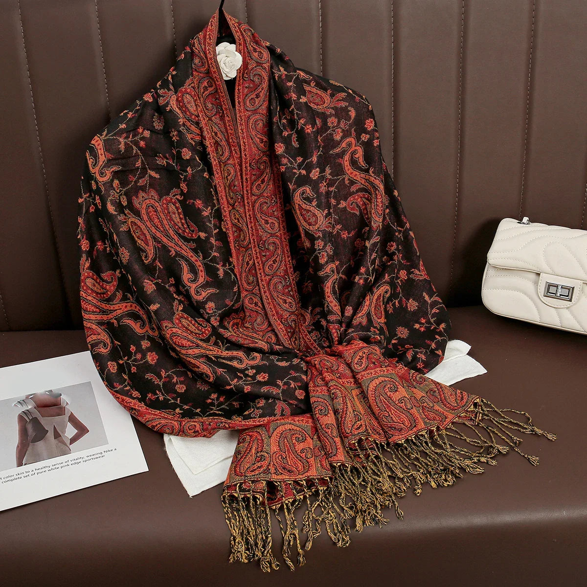Tassel Design Paisley Jacquard Pashmina - Palm and Thread