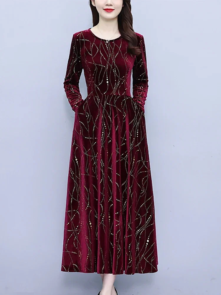 Gold Velvet Chic Sequins Dress - Palm and Thread