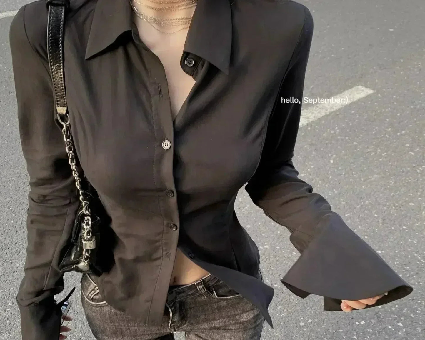 Slim Chiffon Shirt Turn-Down Collar - Palm and Thread