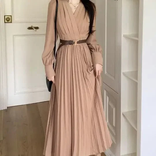 Solid V-Neck Long Sleeve Dress - Palm and Thread