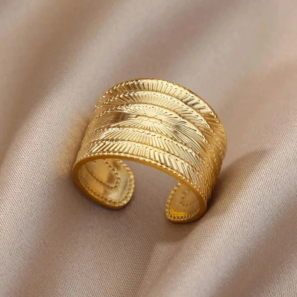 Stainless Steel Chunky Wide Ring - Palm and Thread