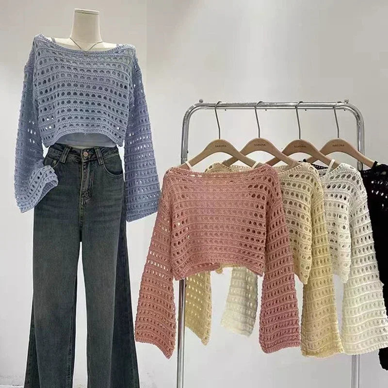 Long Sleeve Crochet Knit Top - Palm and Thread