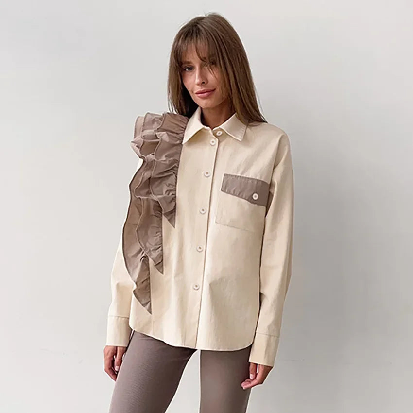 Irregular Ruffled Single-breasted Top - Palm and Thread