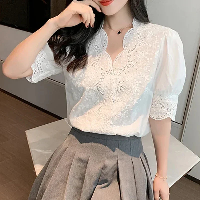 Lace Embroidery Blouse - Palm and Thread