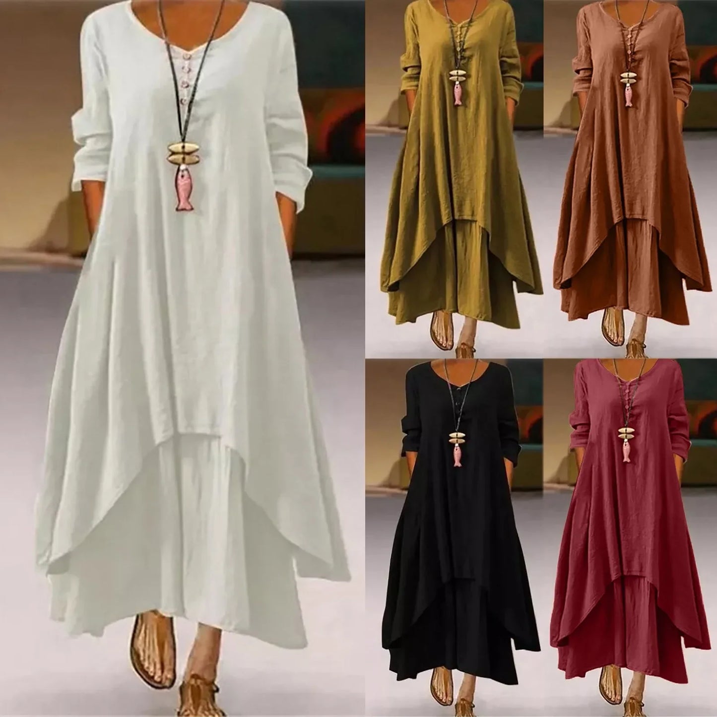 Elegant Linen Ginger Bohemia Layering Vintage Dress - Palm and Thread