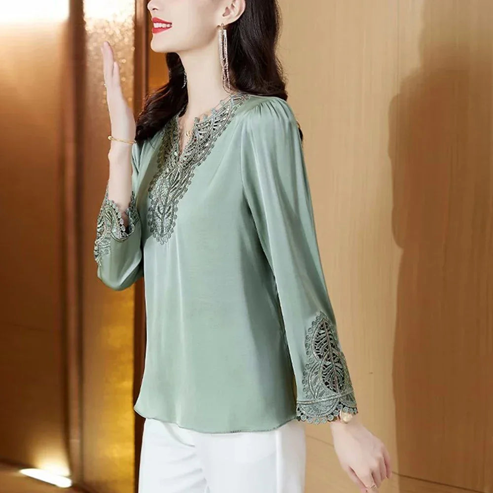 Green Long Sleeve Embroidery Shirt - Palm and Thread