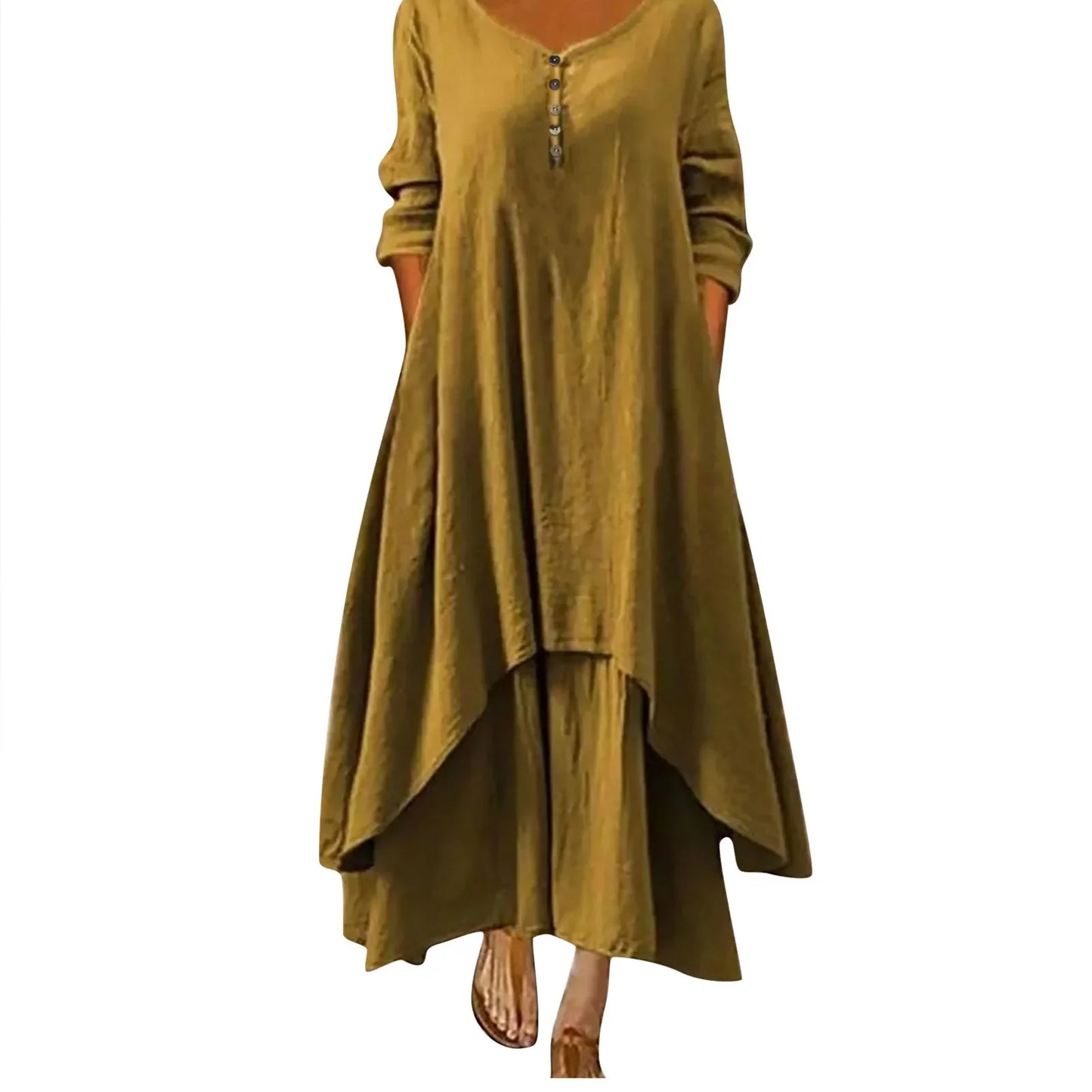 Elegant Linen Ginger Bohemia Layering Vintage Dress - Palm and Thread