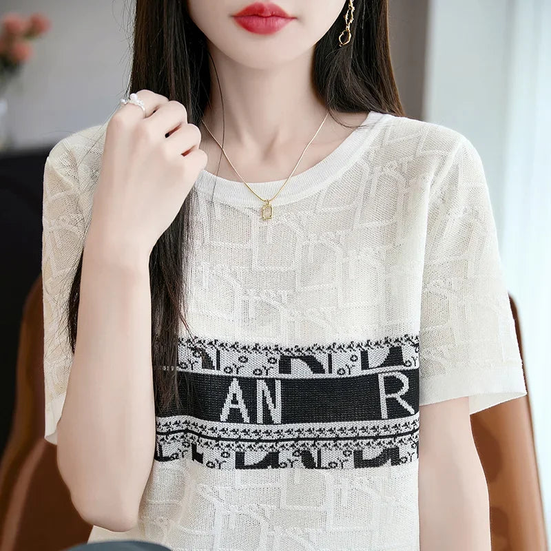 Round Neck Short Sleeved Knitted Sweater - Palm and Thread