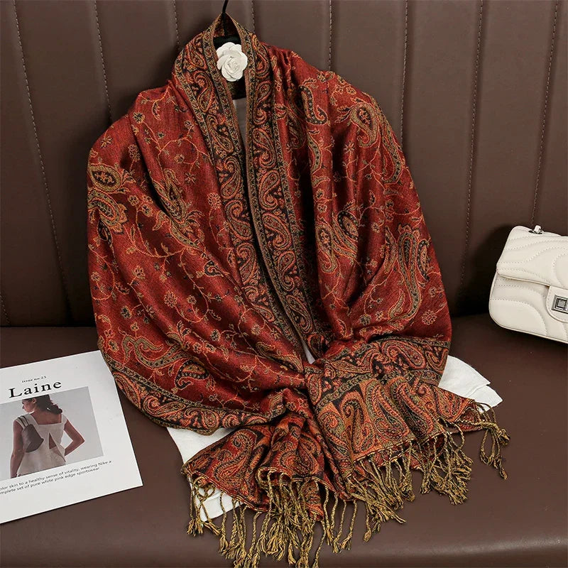 Tassel Design Paisley Jacquard Pashmina - Palm and Thread