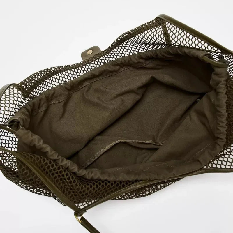 Mesh Beach Tote Foldable Bag With Inside Pocket - Palm and Thread