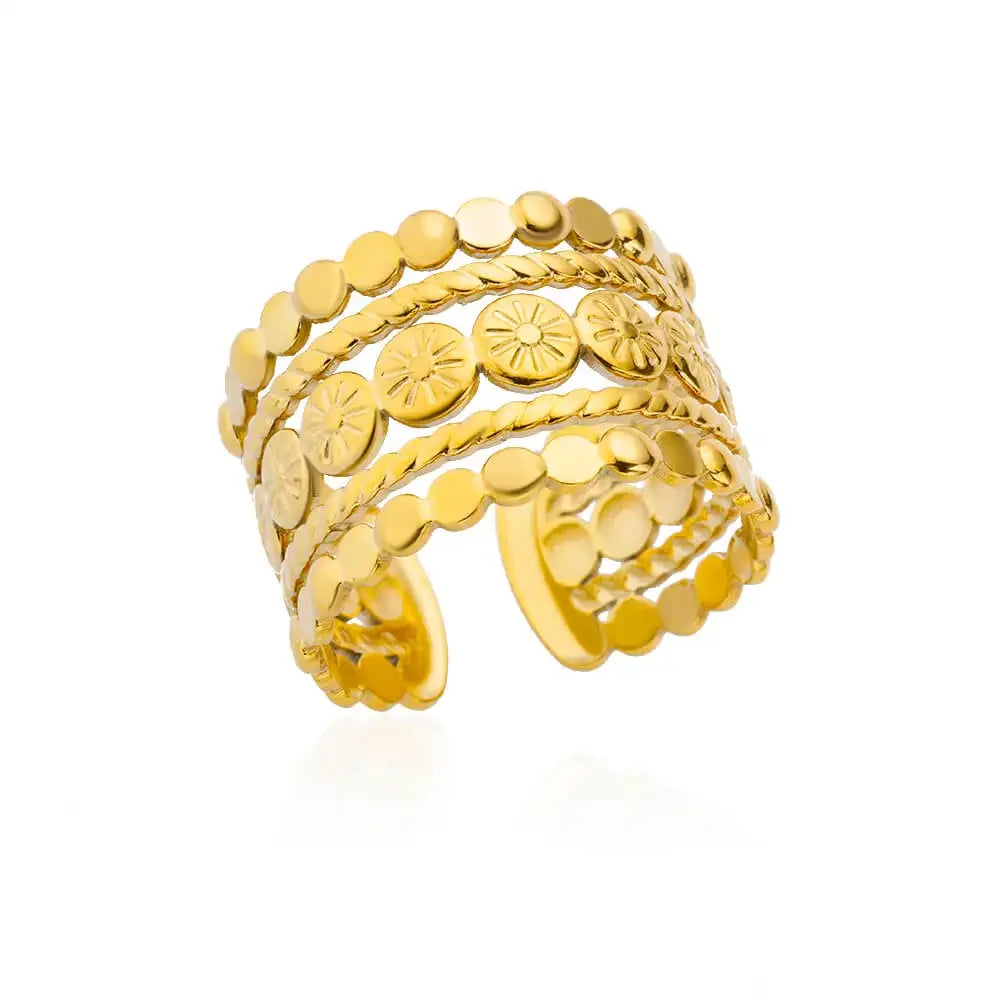 White Zircon Flower Leaf Shape Stainless Steel Ring - Palm and Thread