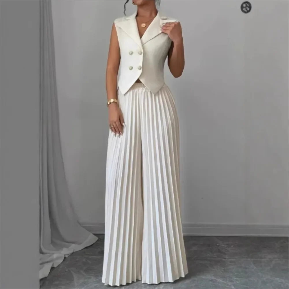 Elegant Commuting Solid Color Sleeveless Top + Trouser Two-piece Set - Palm and Thread