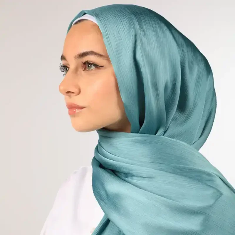 Long Trendy Silk Crepe Satin Crinkle Hijab Headscarf - Palm and Thread