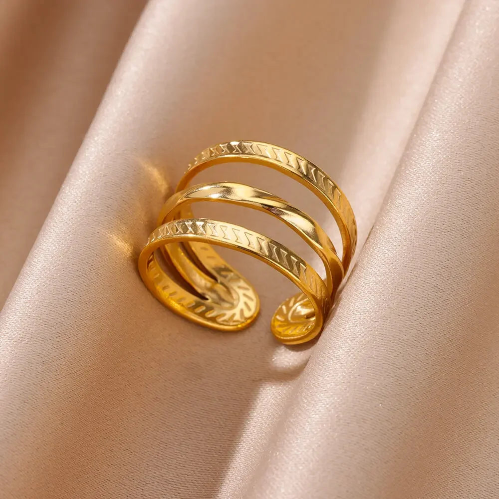 Stainless Steel Chunky Wide Ring - Palm and Thread