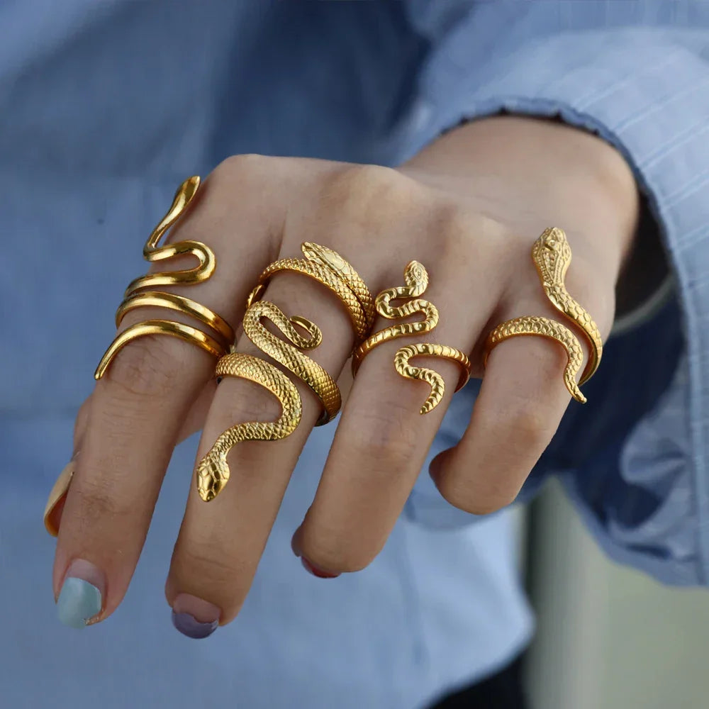Gold Plated Stainless Steel Snake Ring - Palm and Thread