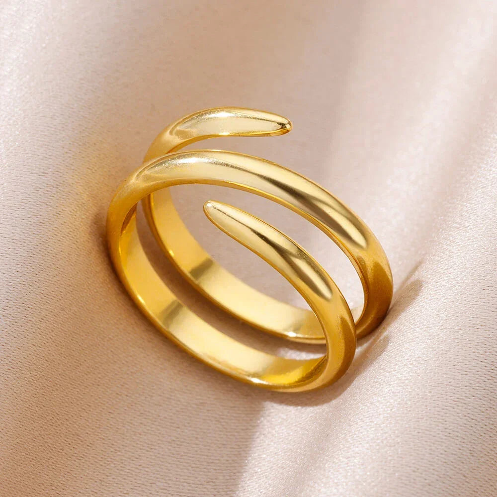Stainless Steel Gold Color Open Gothic Ring - Palm and Thread
