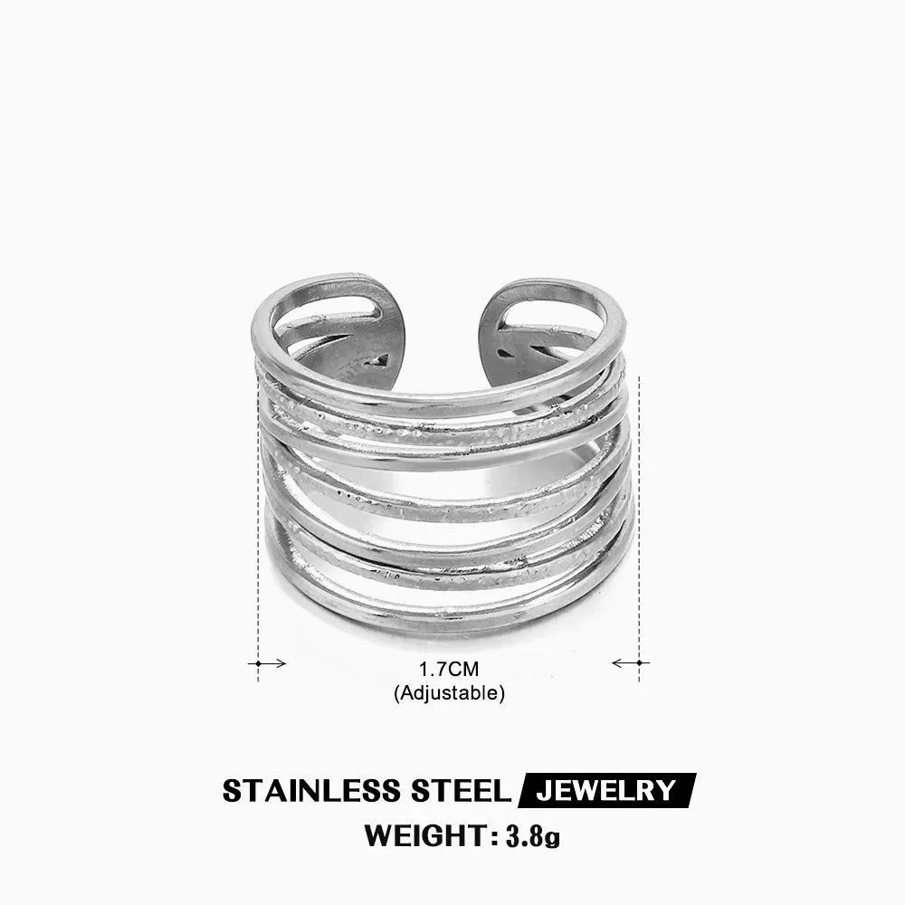 Multiple Styles Stainless Steel Geometric Texture Wide Ring - Palm and Thread