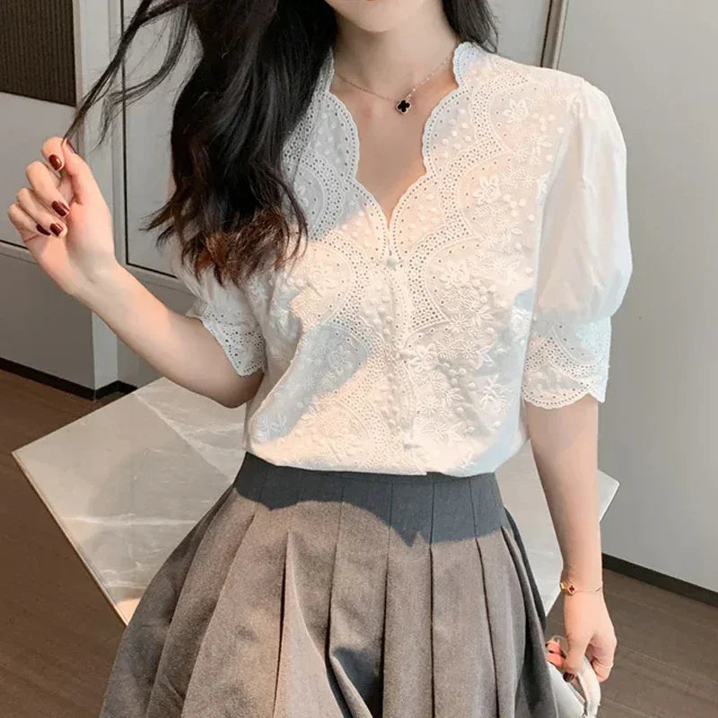 Lace Embroidery Blouse - Palm and Thread