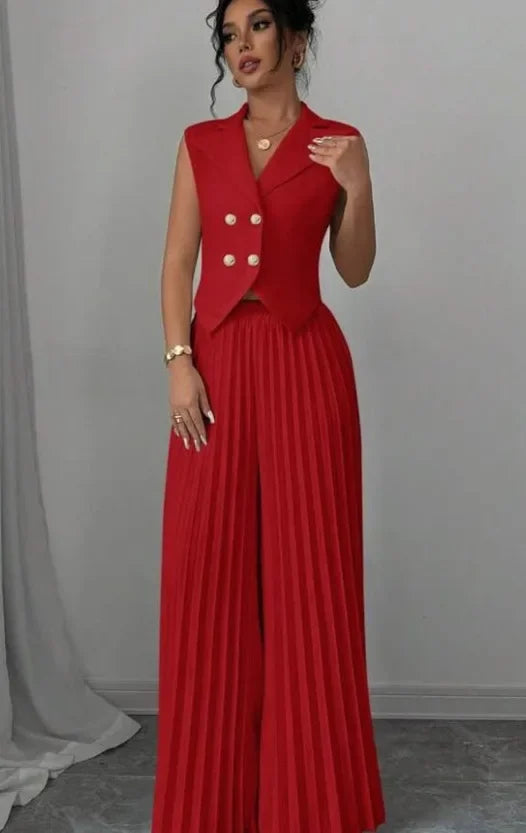 Elegant Commuting Solid Color Sleeveless Top + Trouser Two-piece Set - Palm and Thread