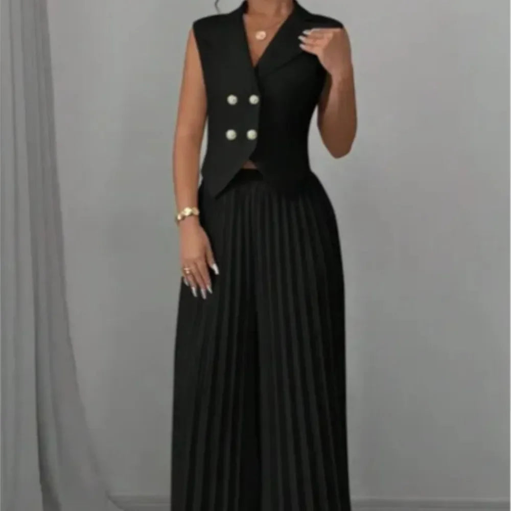 Elegant Commuting Solid Color Sleeveless Top + Trouser Two-piece Set - Palm and Thread