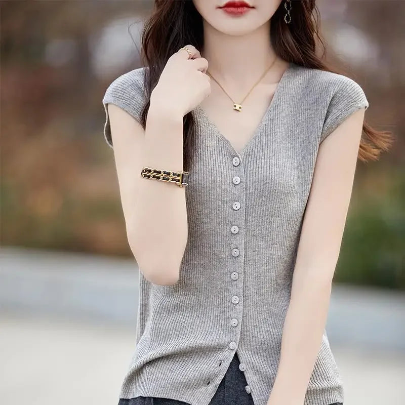Knitted Suspenders Sleeveless V-Neck Cardigan - Palm and Thread