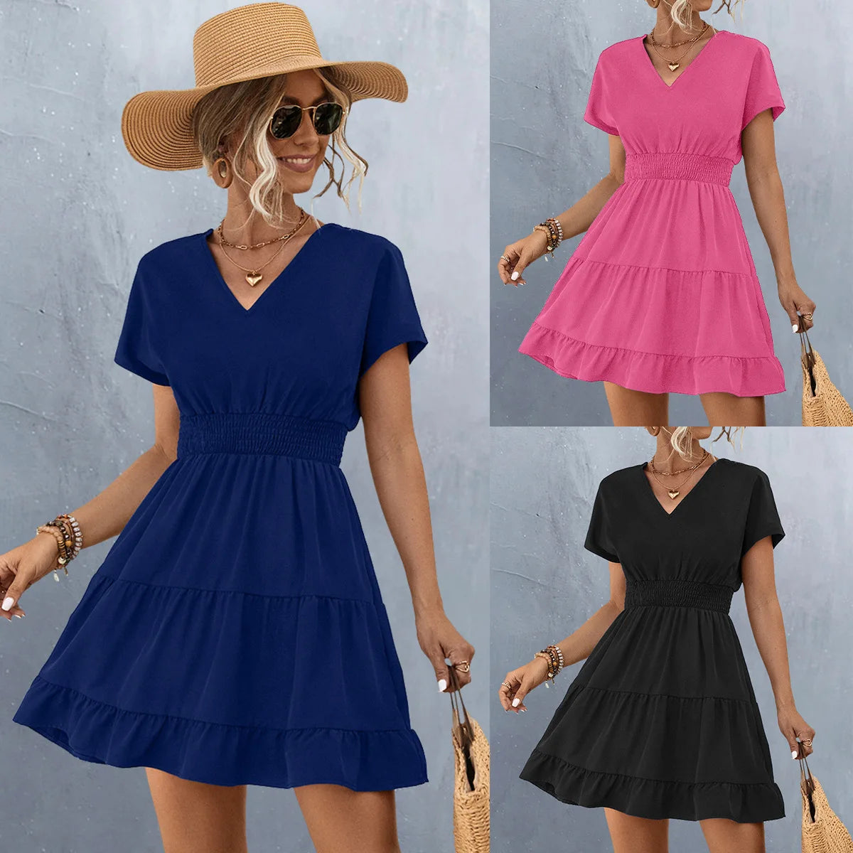 Elegant V-Neck Ruffle A-Line Dress