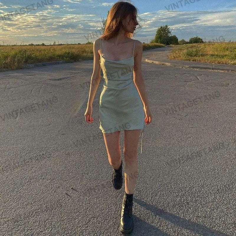 Sexy Green Spaghetti Strap Mini Dress