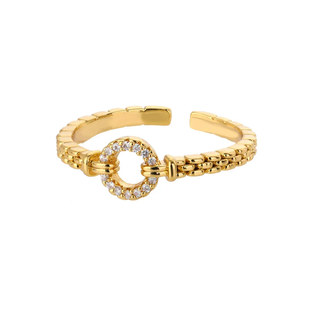 Zircon Heart Stainless Steel Gold Color Geometric Open Finger Ring - Palm and Thread