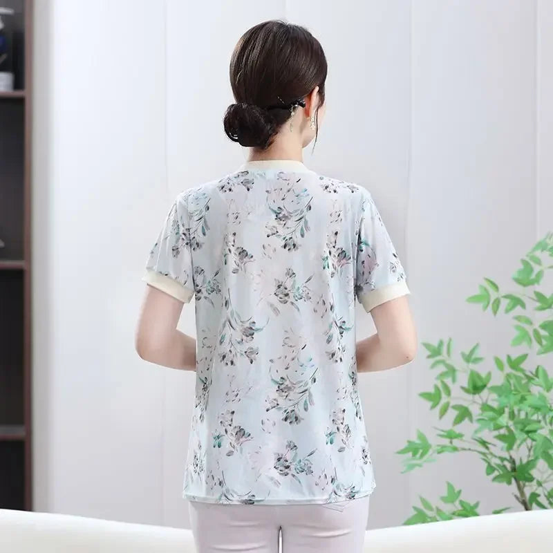 New Short Sleeve Loose Top Elegant National Style - Palm and Thread