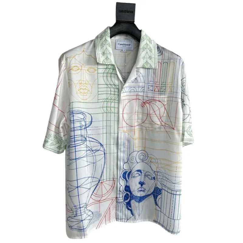 Sketch Pattern Silk Oversized T-Shirt - Palm and Thread