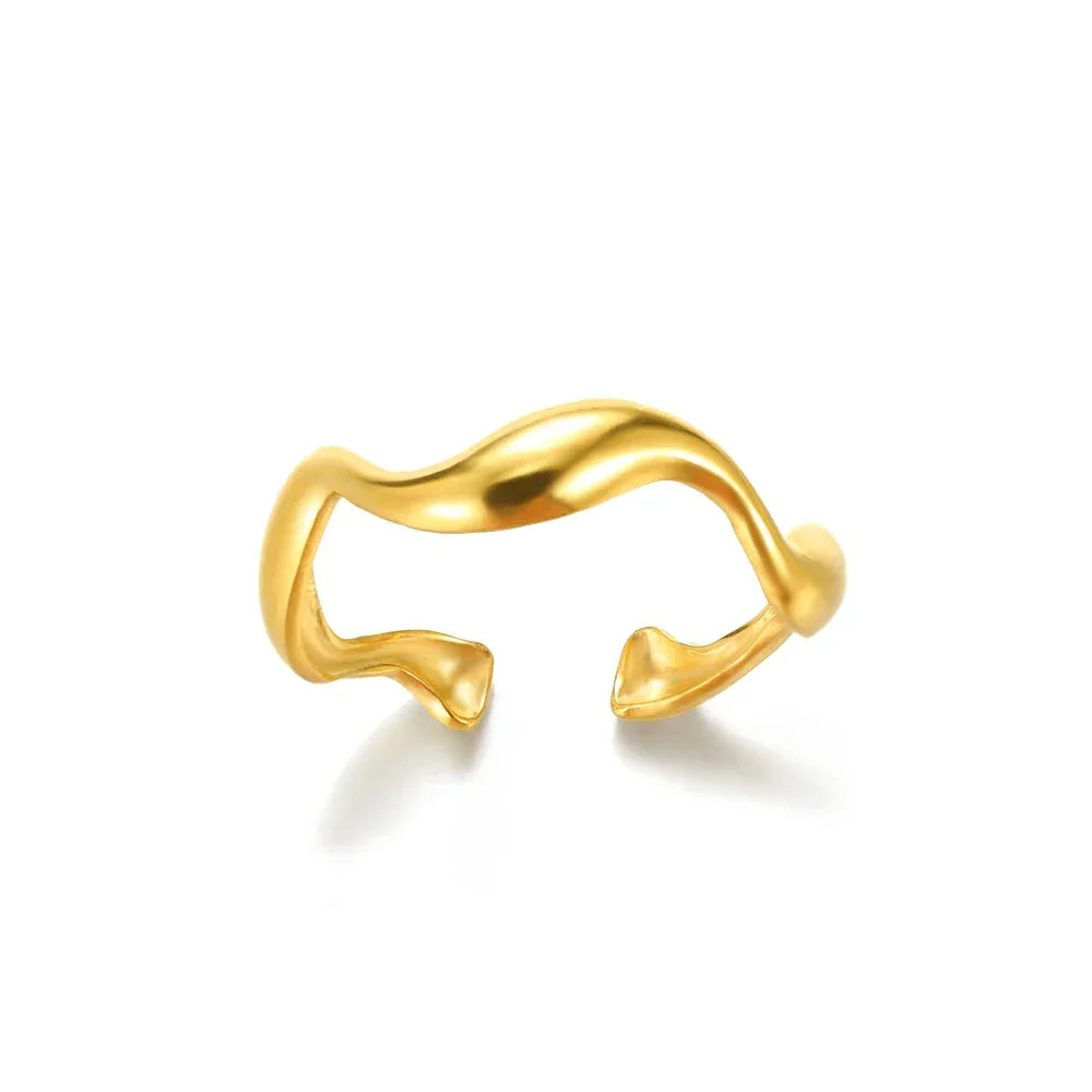 White Zircon Flower Leaf Shape Stainless Steel Ring - Palm and Thread