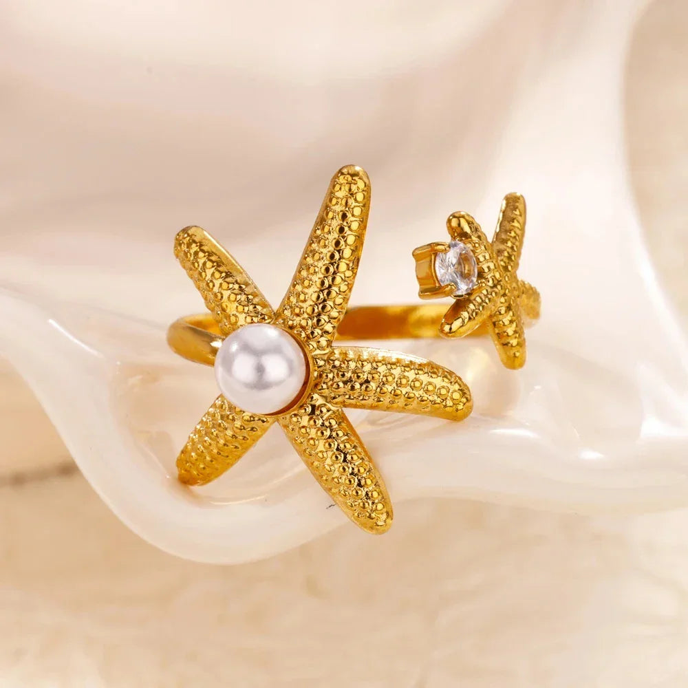 Ocean Starfish Shell Open Ring - Palm and Thread