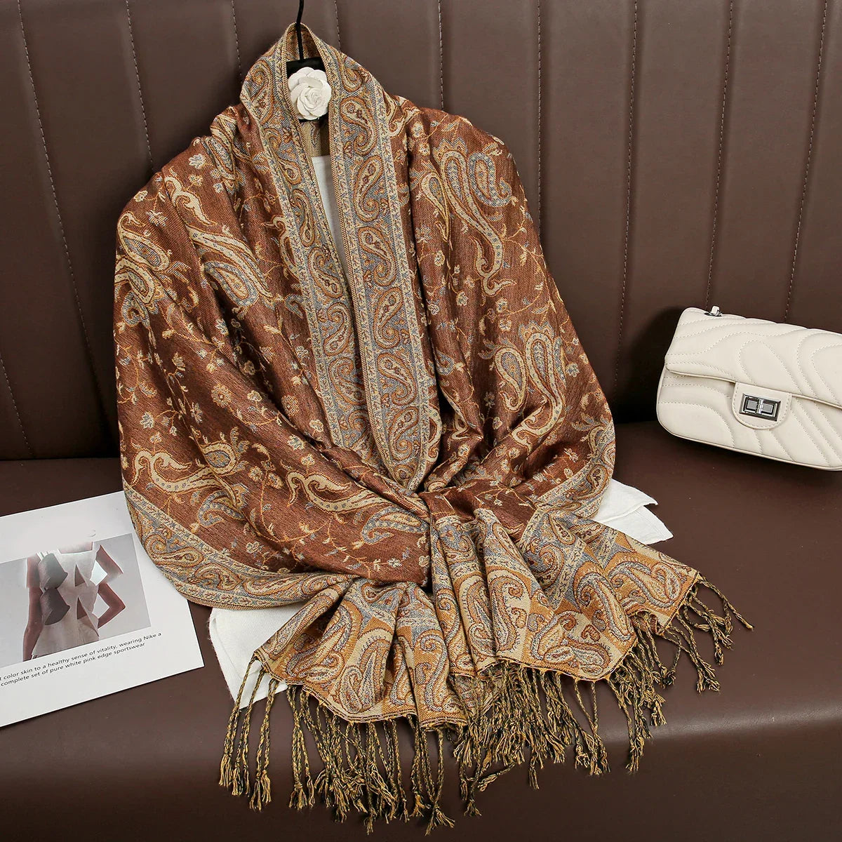 Tassel Design Paisley Jacquard Pashmina - Palm and Thread