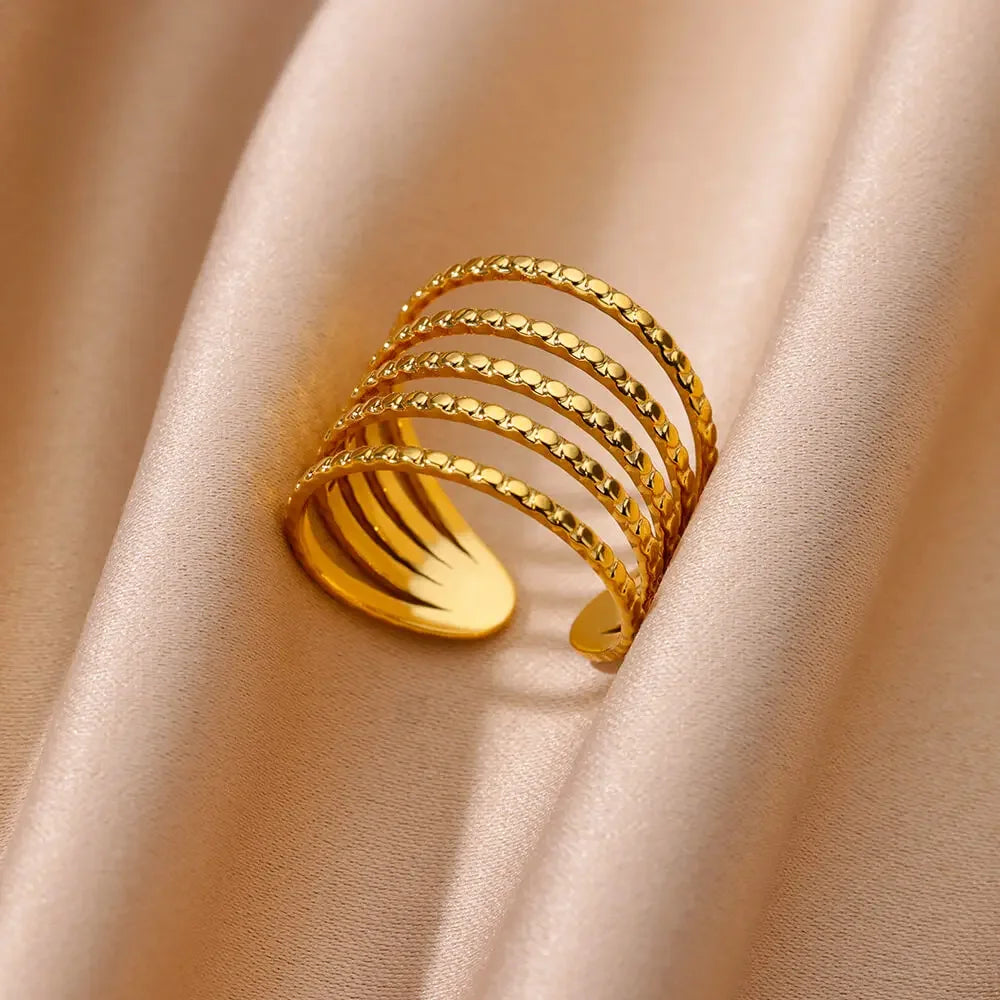 Stainless Steel Chunky Wide Ring - Palm and Thread