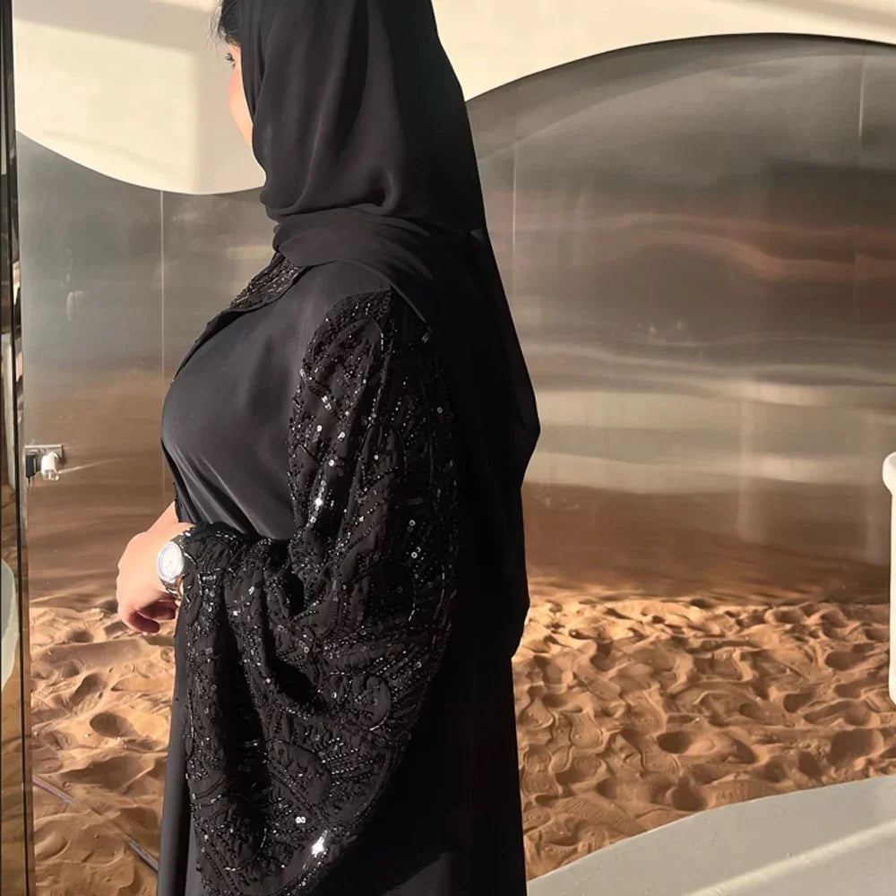 Black Open Include Hijab Turban Abaya - Palm and Thread