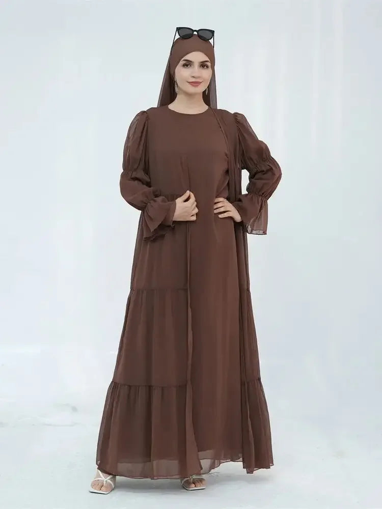 Chiffon Plain Abaya Set - Palm and Thread