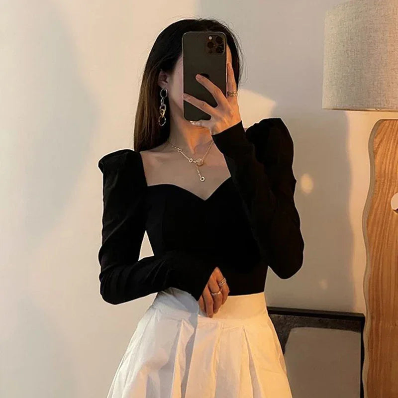 Puff Sleeve Square Collar Blouse - Palm and Thread