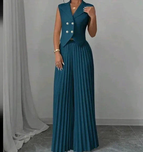 Elegant Commuting Solid Color Sleeveless Top + Trouser Two-piece Set - Palm and Thread