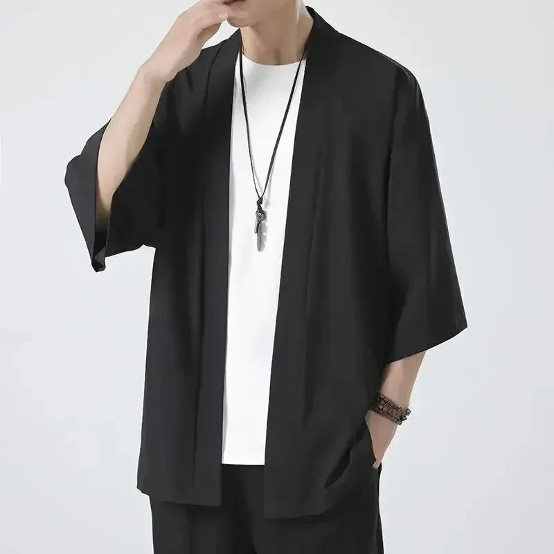 Casual Open Stitch Fashion Black Cardigan 3/4 Sleeve Shirt - Palm and Thread