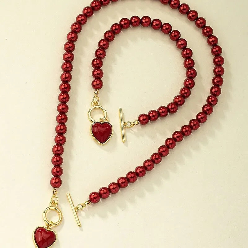 2 Pcs Pearl Necklace Bracelet Jewelry Set - Palm and Thread