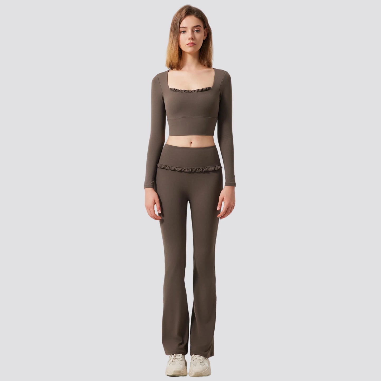 Padded Long Sleeve Crop Top & High Waist Flared Leggings